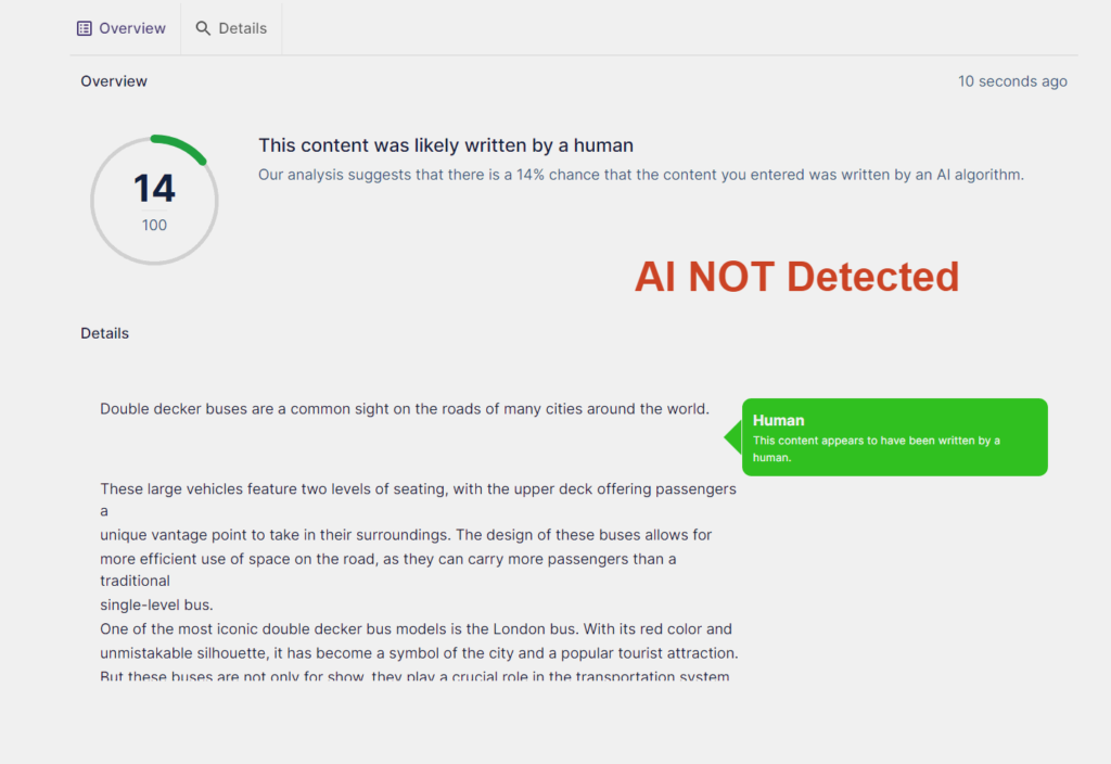 Image of AI Detector Pro Test Results